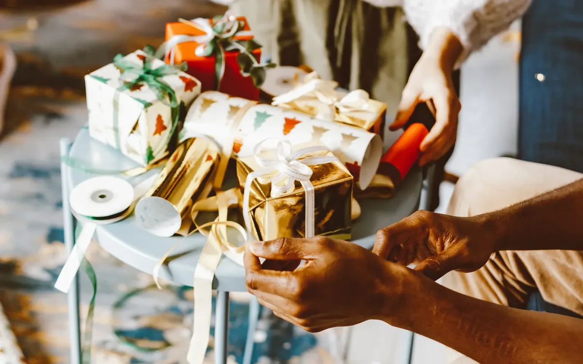wrapping gift home table in an everyday setting